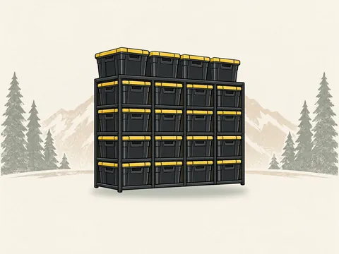 20-bin organizer rack loaded with totes.